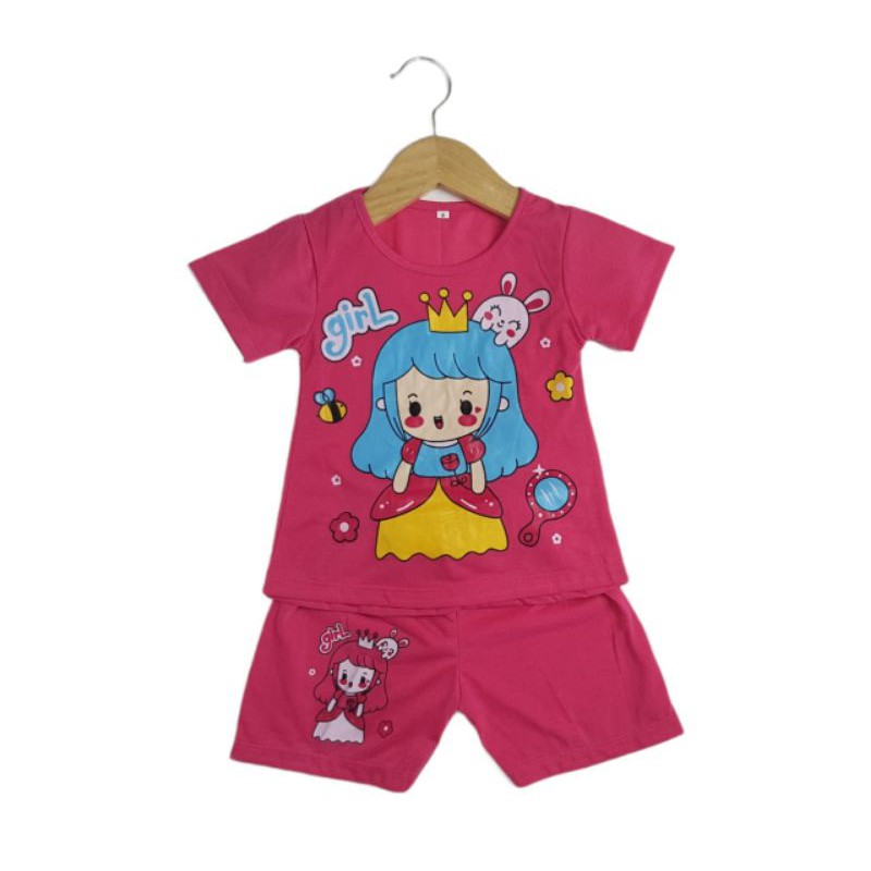 SETELAN BAJU ANAK PEREMPUAN SIKUNING NEW MOTIF QUEEN GIRL 2-6 TAHUN