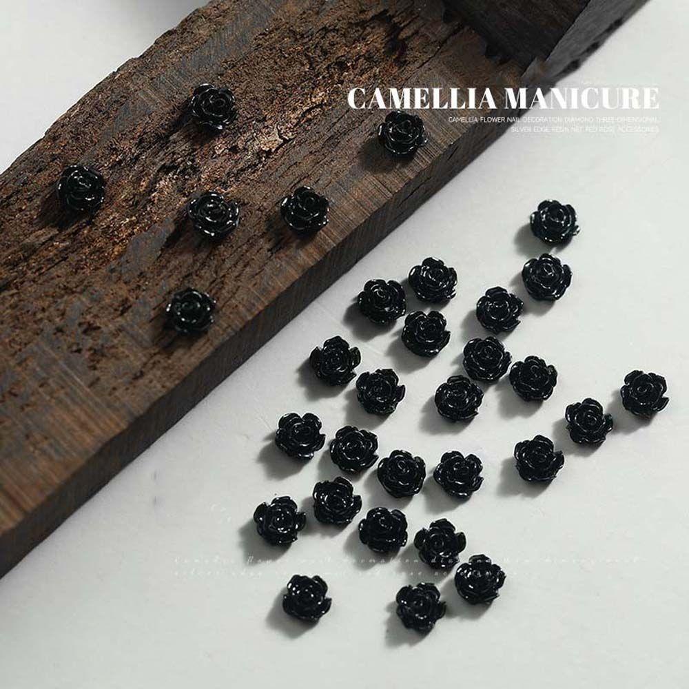 MXBEAUTY Camelia Dekorasi Kuku Fashion Hitam Manikur Aksesoris Mutiara Imitasi Hiasan Kuku Mutiara Butterfly Nail Drills