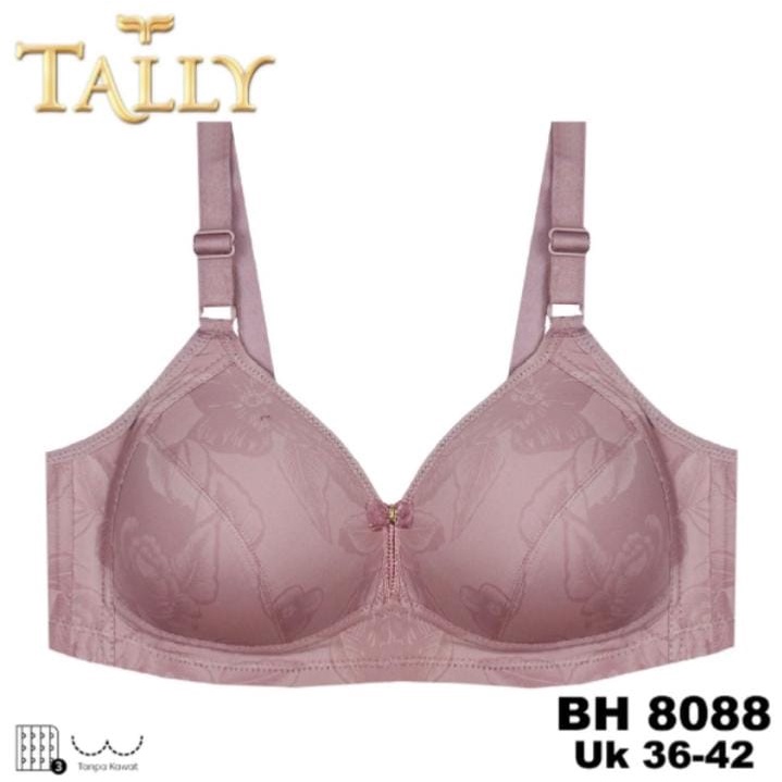 TALLY Bra Tanpa Kawat Bahan Katun Busa Tipis Cup C Kait 3 Bra Harian BH 8088 BABY SKIN