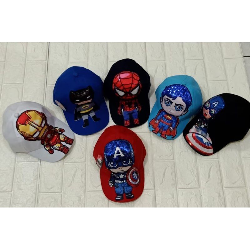 Topi anak LED karakter superhero Real Pict Usia 2-10thn