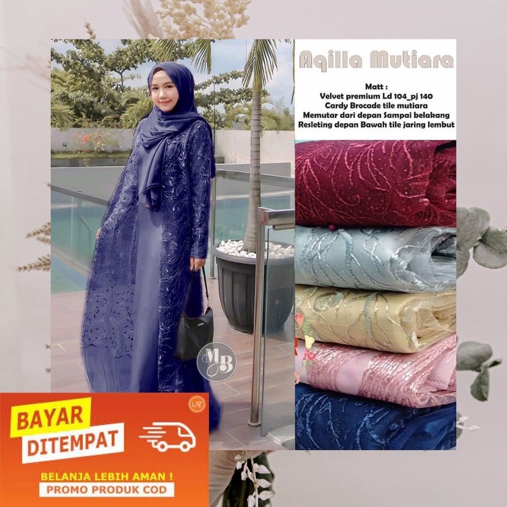 DRESS AQILA MUTIARA _FASHION WANITA DRESS MUTIARA SYARI GAMIS KONDANGAN MAXI BRUKLAT TILLE RAEDY JUM