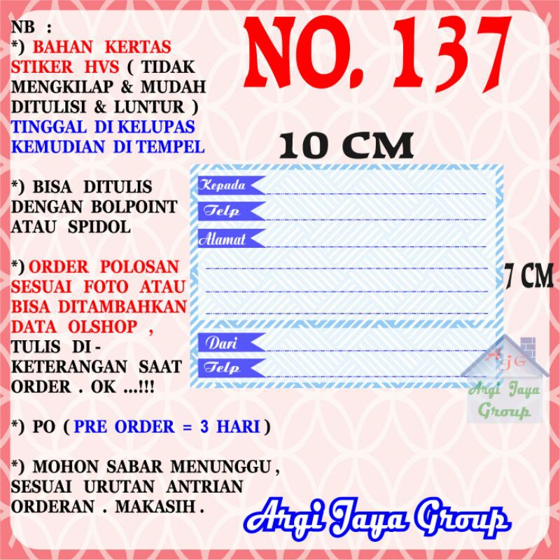 

Stiker HVS - Stiker Pengiriman - Sticker Alamat Olshop Murah Nomer 137-10x7cm