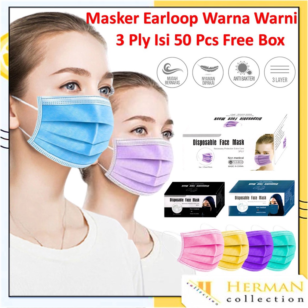 Jual HC Masker EARLOOP Disposable 3 Layer Mask Isi 50 Pcs Box Masker ...