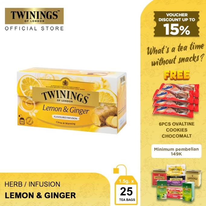 

[ COD ] Twinings Teh Celup Rasa Lemon & Ginger Tea 25x1.5gr STOK TERBATAS Kode 1216