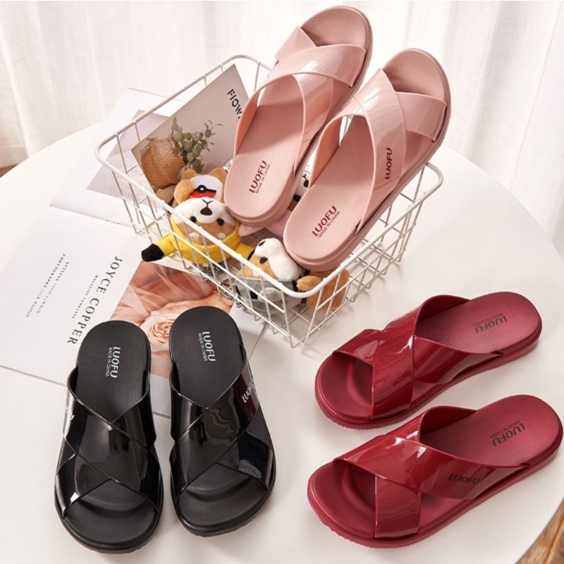 SANDAL WANITA LUOFU IMPORT SANDAL JELLY PEREMPUAN NYAMAN KEKINIAN SANDAL KERET CEWEK SELOP SILANG LUOFU E7189A2-6WKS