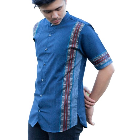 KEMKO SONGKET  LENGAN PENDEK BAJU KURTA PRIA BAJU MUSLIM MODERN PRIA WARNA Maroon Navy Lightning Blue Hijau teal M L XL