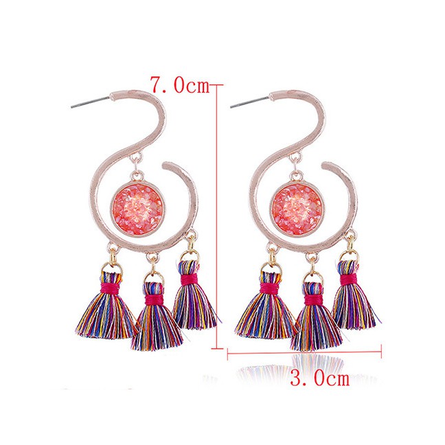 LRC Anting Tusuk Fashion Multi-color Tassel Decorated Earrings