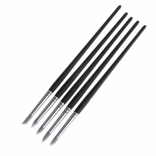 1set isi 5Pics | SILICON PEN CARVING BLACK WHITE DENTAL SILICONE BRUSH ISI / KUAS GIGI VENEER TAMBAL SILIKON / Silicone Sillicone Brush composite komposit polishing Dokter Ortho / Kuas Nail Art Kuku