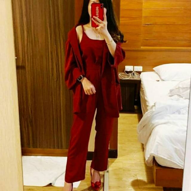 Baju setelan terusan wanita model celana panjang kantoran Baju setelan terusan wanita model celana panjang kantoran