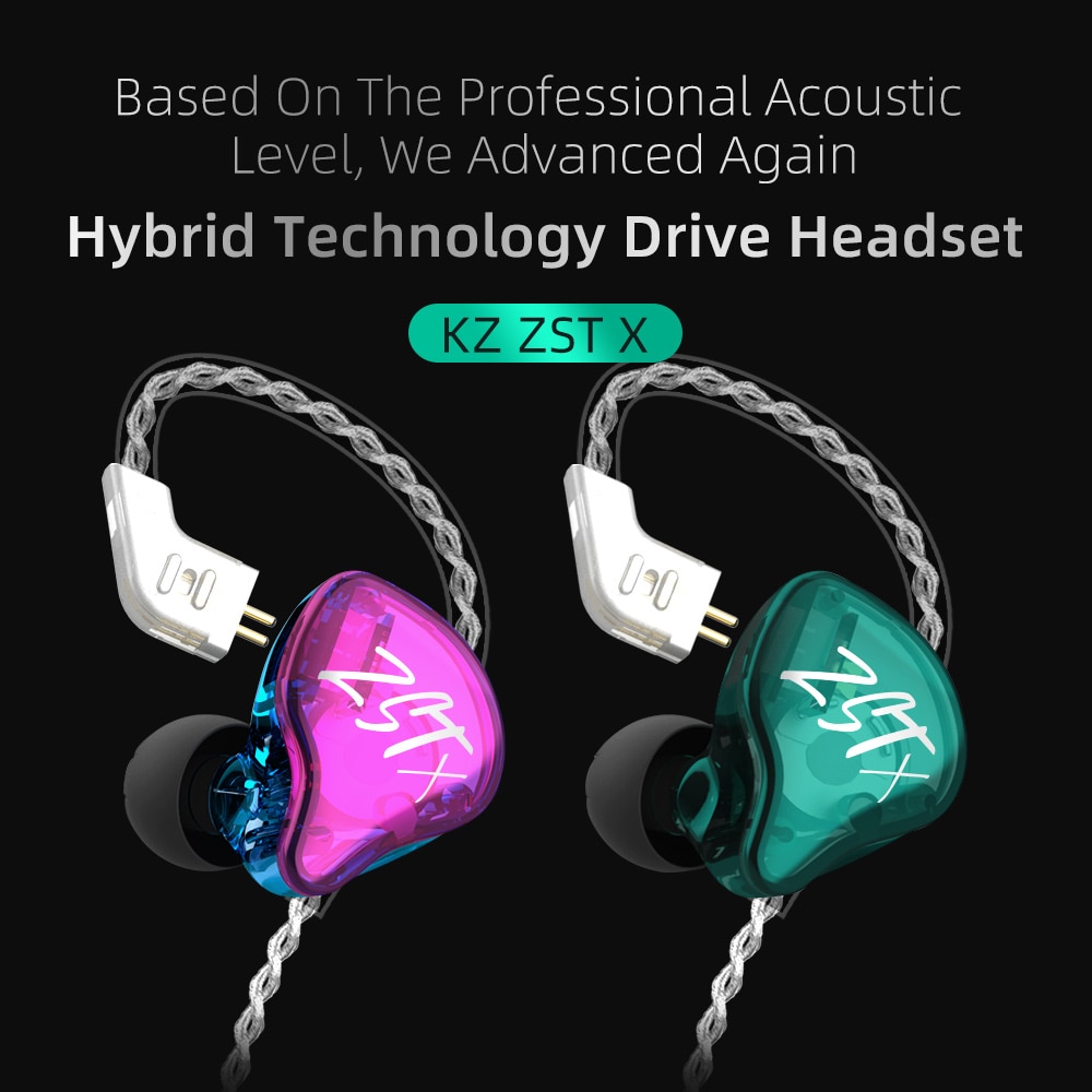 Kz ZSTX ZST X Headset Earphone Earbuds Sport Hybrid HIFI Bass 1BA + 1DD drivers Noise Canceling