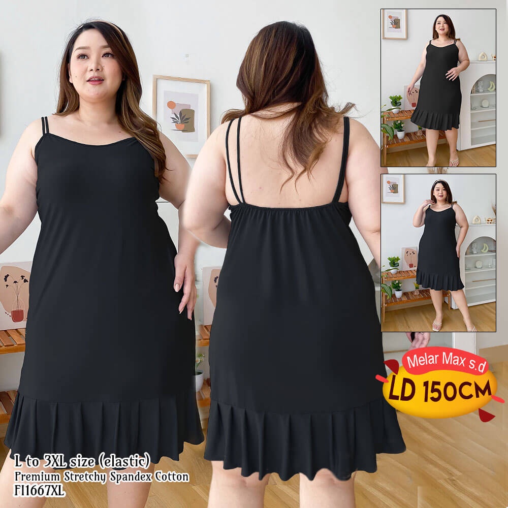 tanktop dress panjang baju tidur spandex melar big size XL jumbo