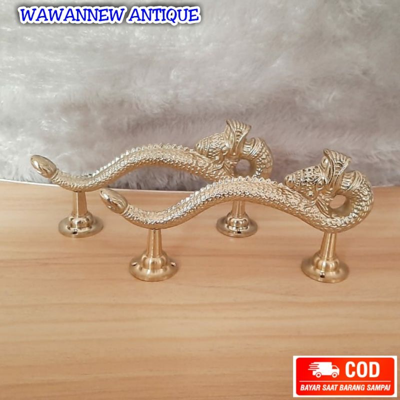 Handle Pintu / Gagang Lemari Pintu Rumah Pagar Kuningan Antik Motig Naga 19cm