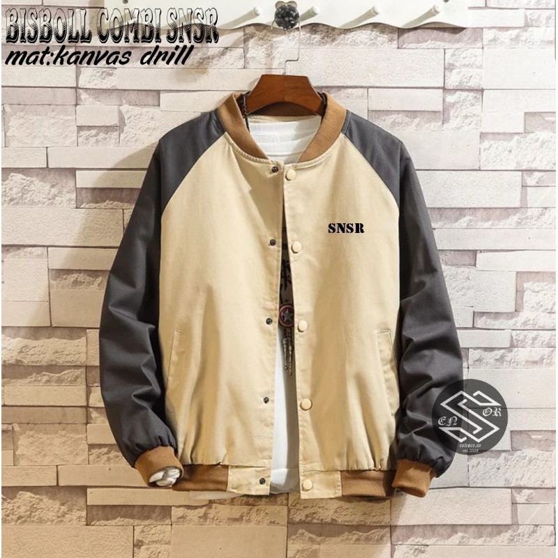 Jaket pria IKC 002 distro cbr six Bandung hoodie dua sisi bolak balik keren grosir pakaian pria H0D7-Bisbol cream abu