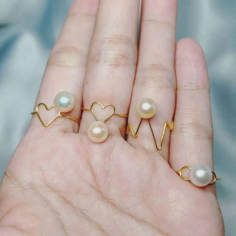 Cincin emas mutiara lombok 22k model gelombang dan love