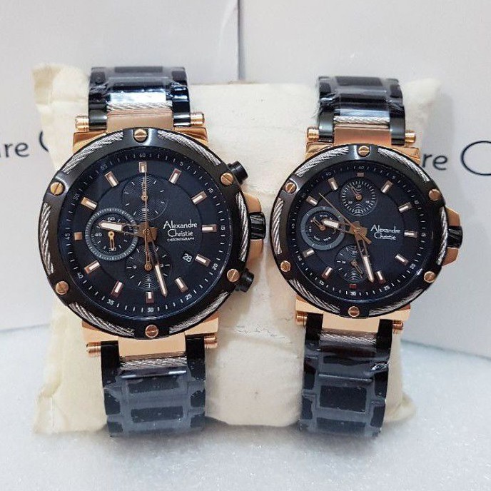 ALEXANDRE CHRISTIE COUPLE AC 6561 BLACK ROSEGOLD JAM TANGAN ALEXANDRE CHRISTIE AC 6561 ORIGINAL