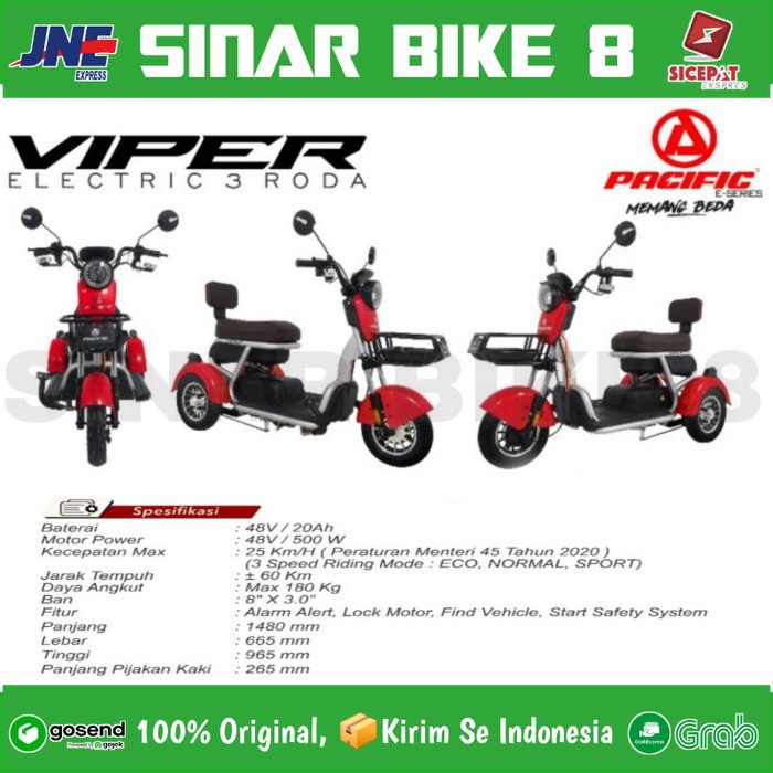 Sepeda Listrik Electric E Bike PACIFIC VIPER Electric Tiga Roda E Bike 500 Watt