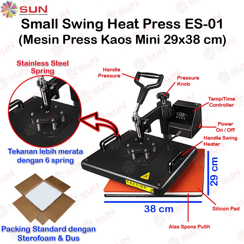 Mesin Press Kaos High Pressure 500 watt 23x30/ 29x38 /38 x 38 Swing / Putar / Combo  untuk Sablon Kaos, Bag, Puzzle, Plat Aluminium, Bantal ( DTG, DTF, Polyflex, Sublime, Transfer Paper, Platisol, Rubber )