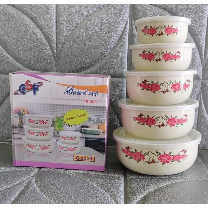 RANTANG SUSUN 5 MANGKOK SET BERANAK MANGKUK PENYIMPANAN MAKANAN MOTIF BUNGA GSF 2028 / RANTANG SUSUN 5PCS MOTIF BUNGA GSF / BOWL SET GSF 2028 / GSF G2028 / GSF G-2028