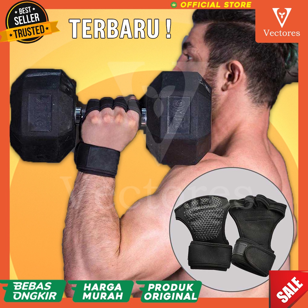 [ASLI] Sarung Tangan Angkat Beban Anti Slip Weight Lifting Gym Glove Latihan Wrap Hand