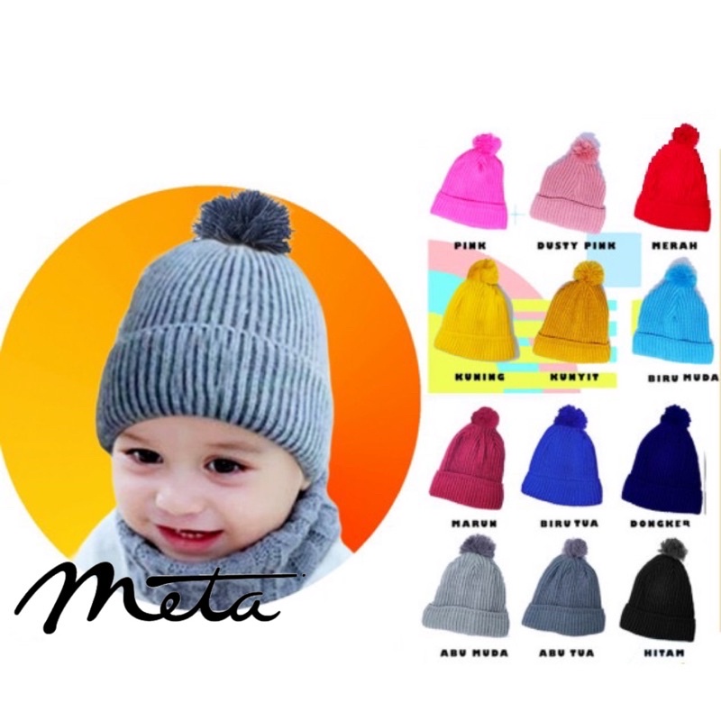 MetaCollections TOPI RAJUT ANAK POM POM JAMBUL KUPLUK POMPOM JAMBUL ANAK KUPLUK RAJUT JAMBUL TP5