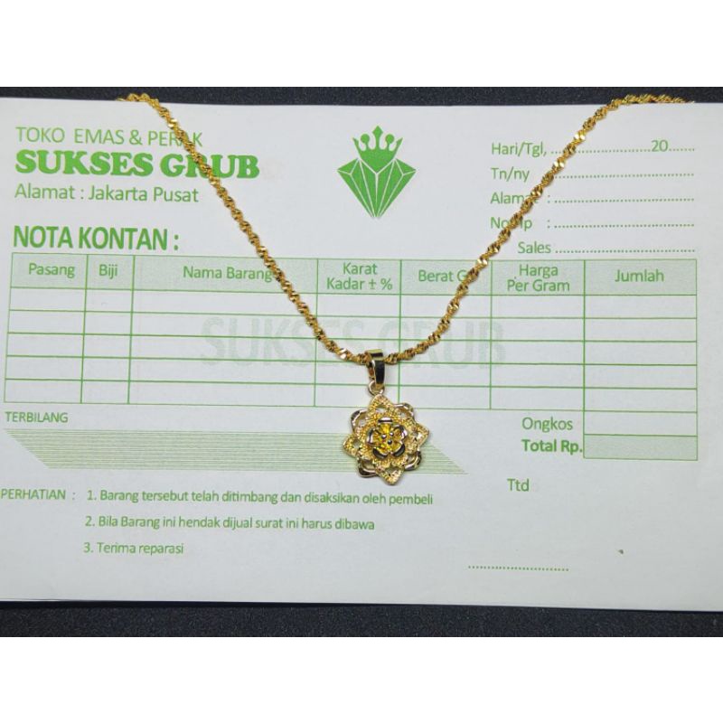 realpick kalung ulir dengan liontin bunga mawar berlapis emas 24k sangat mewah