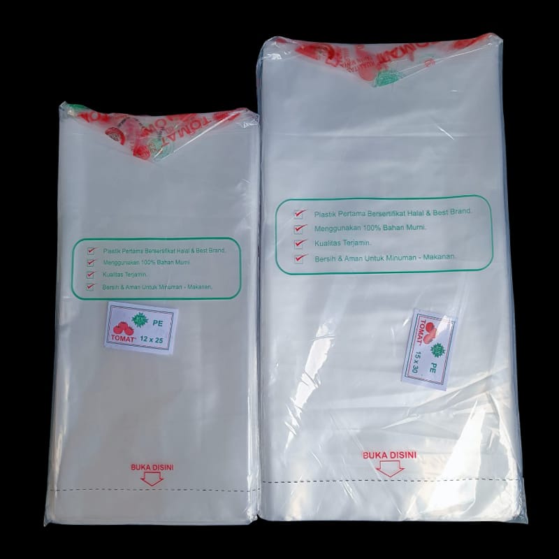 Plastik PE merk TOMAT uk 15X30 / Plastik Bening Murah / Plastik Es Mambo / Plastik Es gula minyak/Kantong Plastik PE, kantong Gula, Plastik ES, plastik kiloan (semua ukuran)