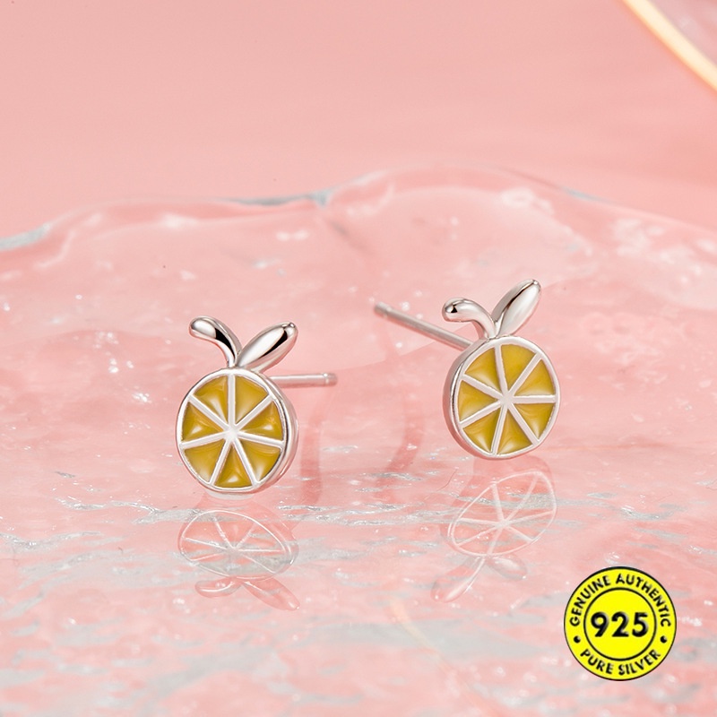 Anting Stud Desain Buah Lemon Telinga Kelinci Lucu Bebas Penghapusan Untuk Musim Panas