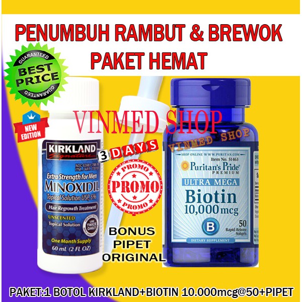 Paket Hemat Penumbuh Rambut Kirkland Minoxidil Dan Shampoo Biotin