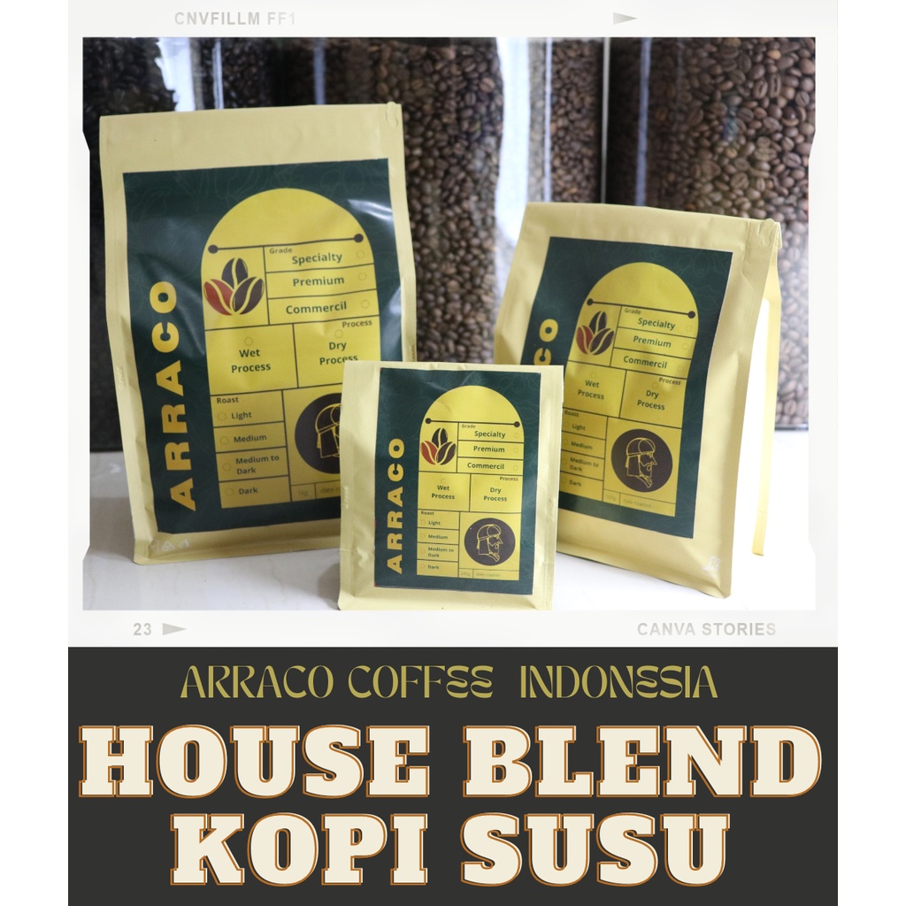 

ARRACO KOPI - House Blend Kopi Susu – Arabika Gayo Premium - Robusta Toraja - Robusta Temanggung 1 KG Biji / Bubuk | Medium To Dark Roasted