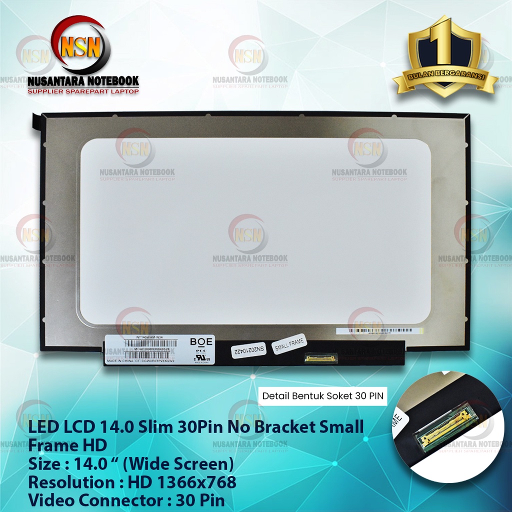 LCD LED 15.6 Inch Slim 30 Pins No Bracket Small Frame HD 1366x768