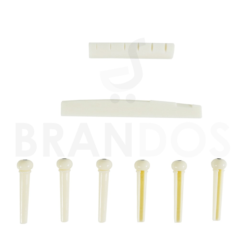 Nut + Saddle Bridge + Pin (6 pcs) Tulang Sapi Gitar Akustik PUTIH
