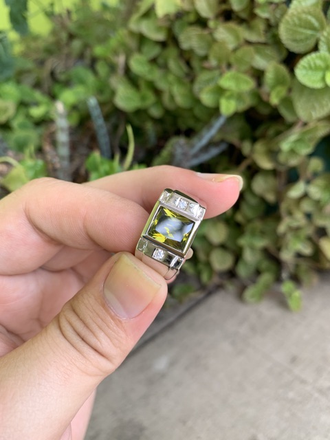 Cincin Pria Perak Casual Modern Minimalis Kantoran Olive Green Peridot