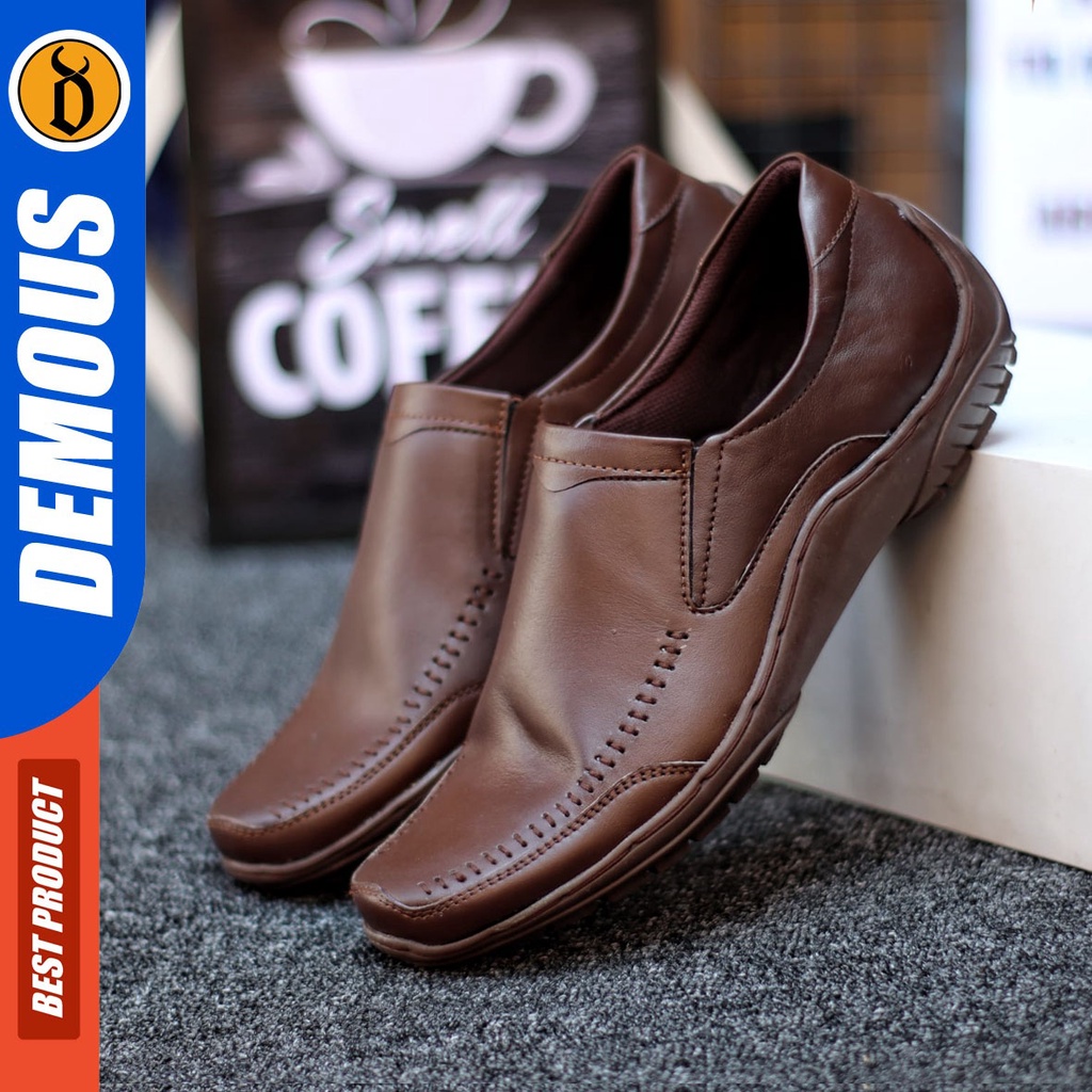 DEMOUS Panz - Sepatu Slip On Casual Pria Kerja Kulit Asli