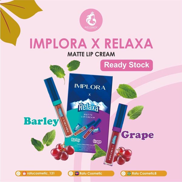 [2 PCS | RELAXA BARLEY &amp; GRAPE] [BPOM] Implora X Relaxa Matte Lipcream Lip Cream Barley And Grape Cerianti