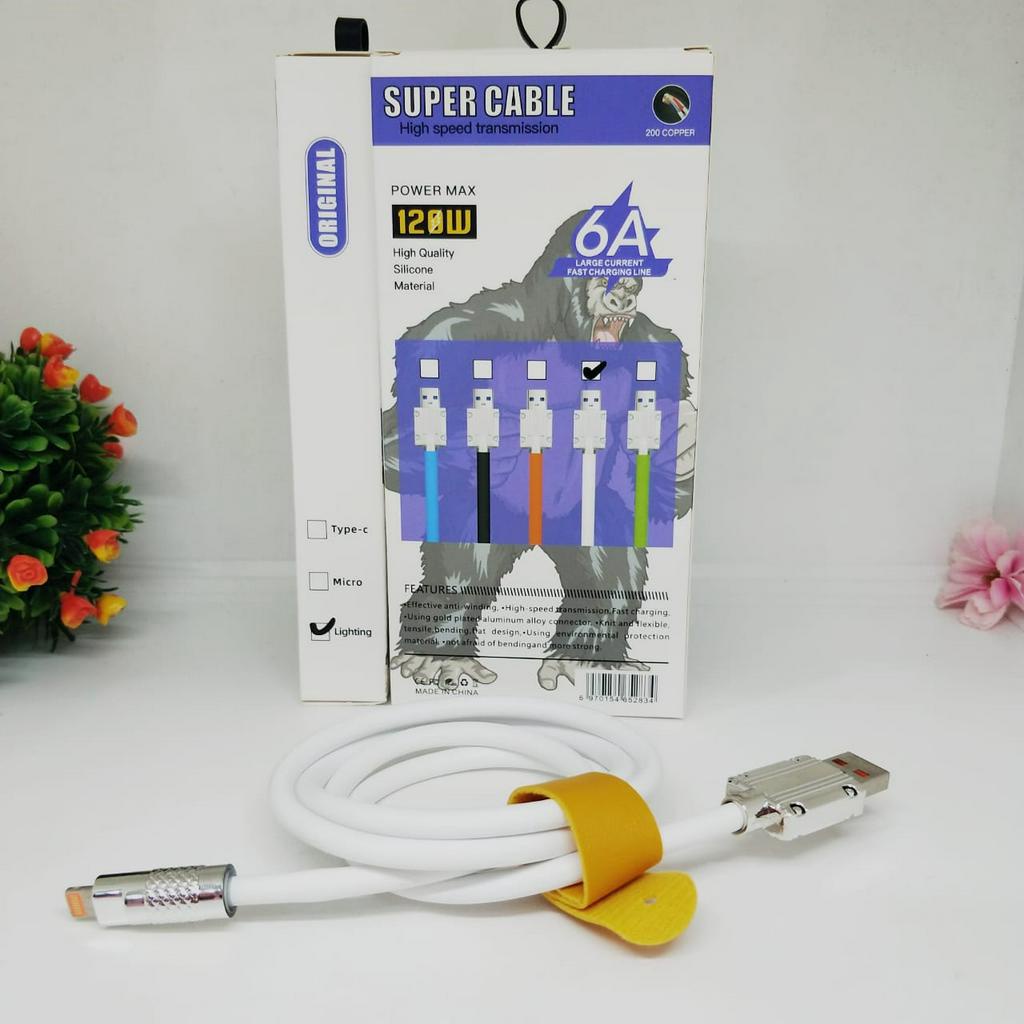 Kabel data LIGHTNING super 120w 6A S219 Fast Charging Zinc Alloy power max silicon material high quality cable  BY SMOLL