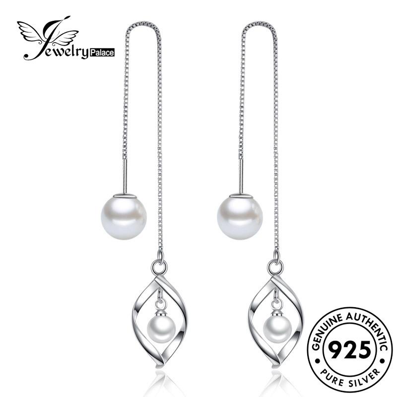 Jewelrypalace Anting Drop Wanita Moissanite Mutiara Berlian Asli925 Perak M002