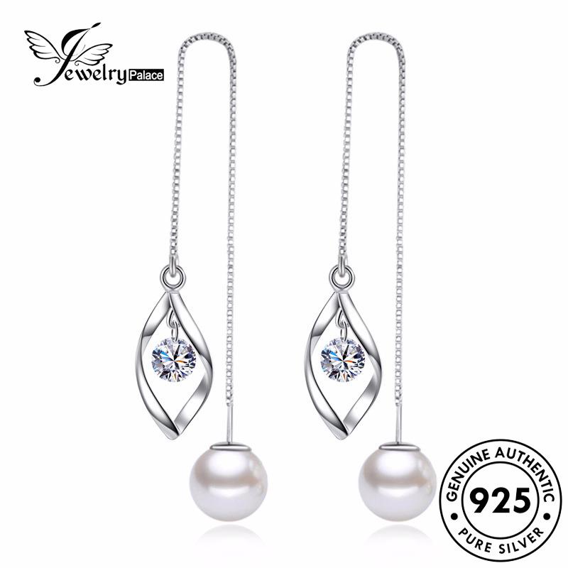 Jewelrypalace Anting Drop Wanita Moissanite Mutiara Berlian Asli925 Perak M002