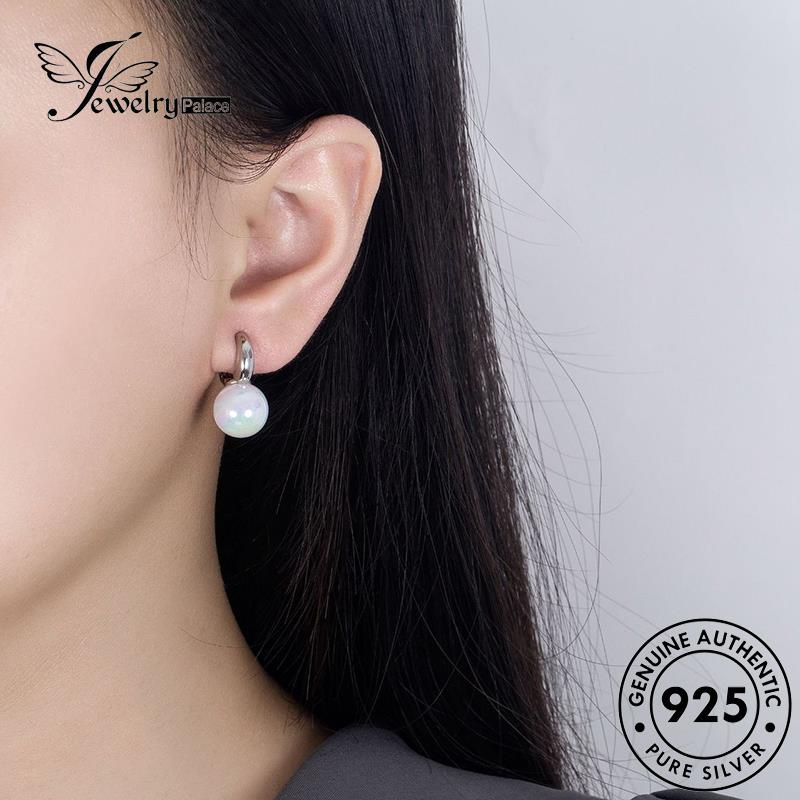 Jewelrypalace Anting Perak925 Wanita Mutiara Berlian Moissanite Asli Hoop M015