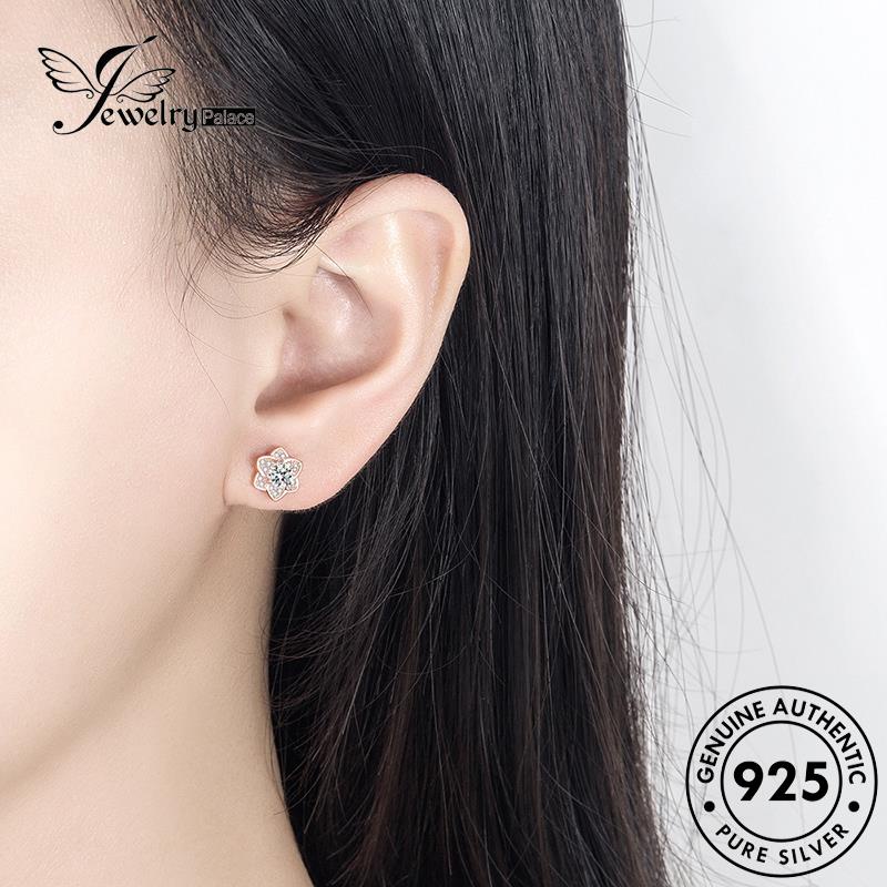 Jewelrypalace Anting Asli Berlian Moissanite Wanita925 Stud Mutiara Perak M016