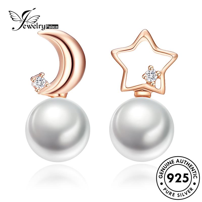 Jewelrypalace Anting Perak Moissanite925 Wanita Tusuk Berlian Mutiara Asli M024