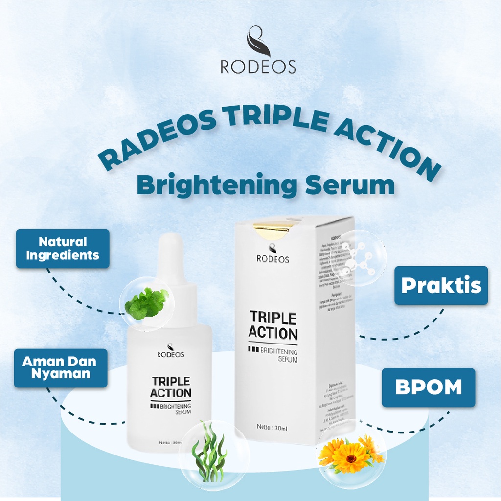 Rodeos Triple Action Brightening Serum 30ml - Serum Wajah Pencerah Pelembut Pelembab Kulit Atasi Jerawat &amp; Flek Hitam