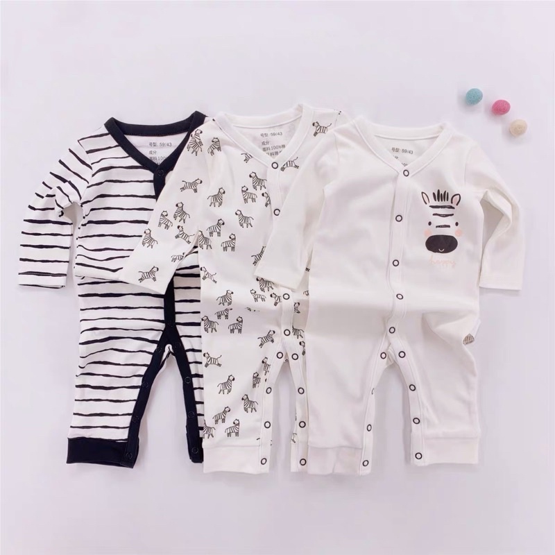 BABY K2 - Sleepsuit Buka Kaki isi 3 Pcs Motif Zebra