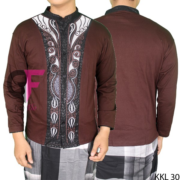 GIOFLO Fashion Muslim Baju Kemeja Koko Panjang Brown / KKL 30