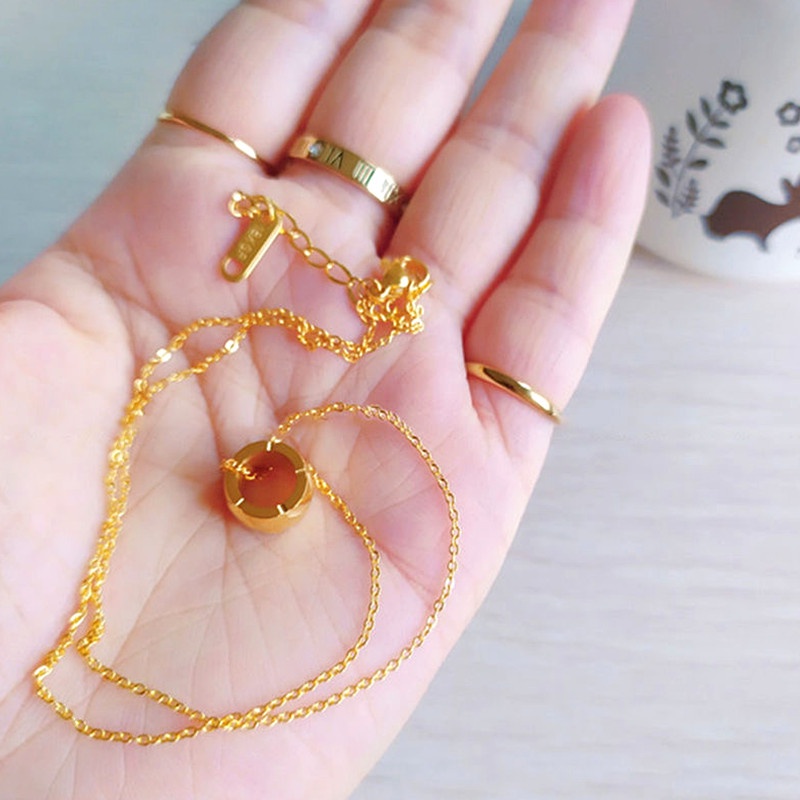 Kalung Titanium Wanita Anti Karat 18k Emas Premium simple Manik Liontin necklace