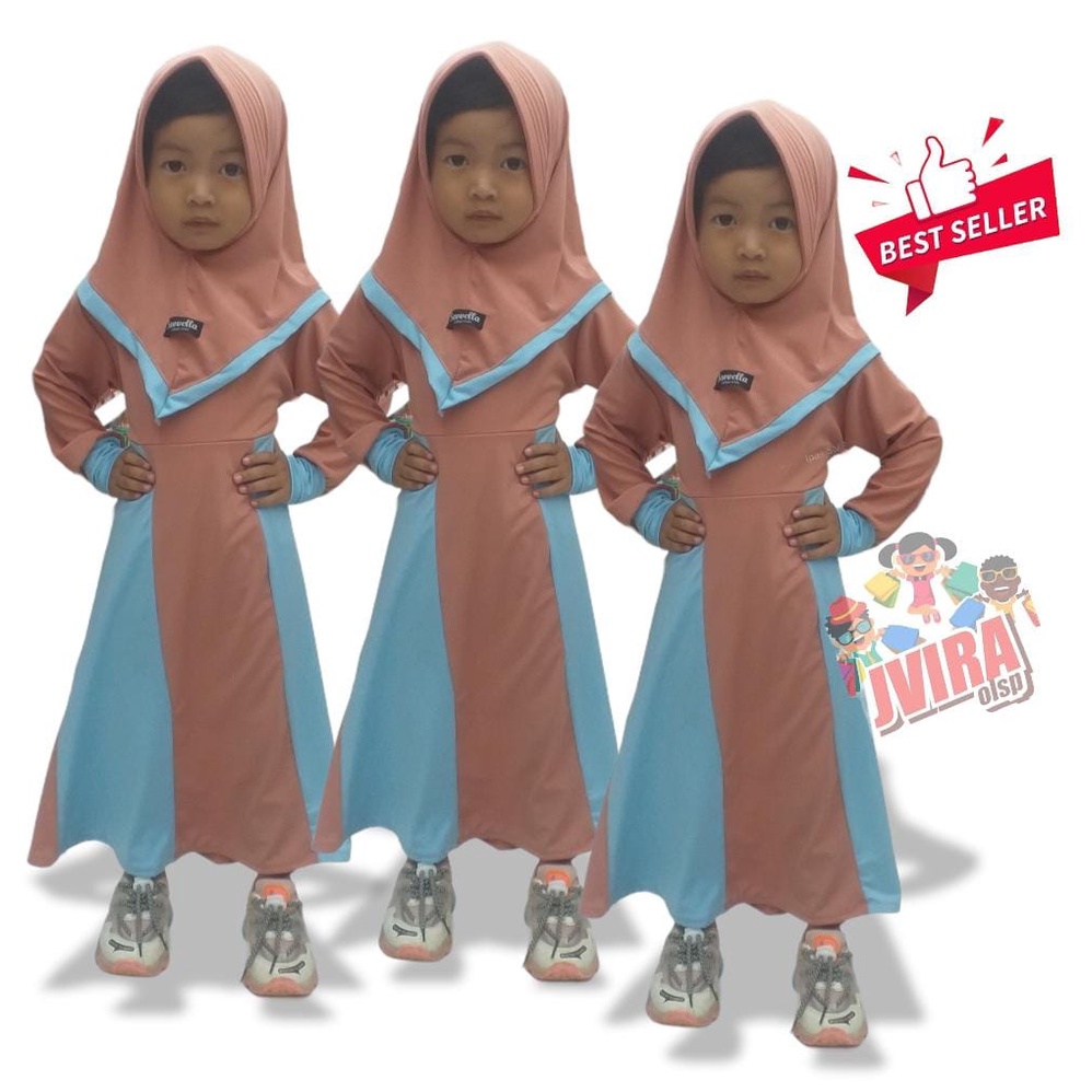 Gamis Anak Perempuan Syar'i 1-8 Tahun (S-M-L-XL) / Dress Anak Perempuan / Gamis set kerudung / pakaian anak muslimah / Baju Muslim Anak Perempuan / Baju Anak