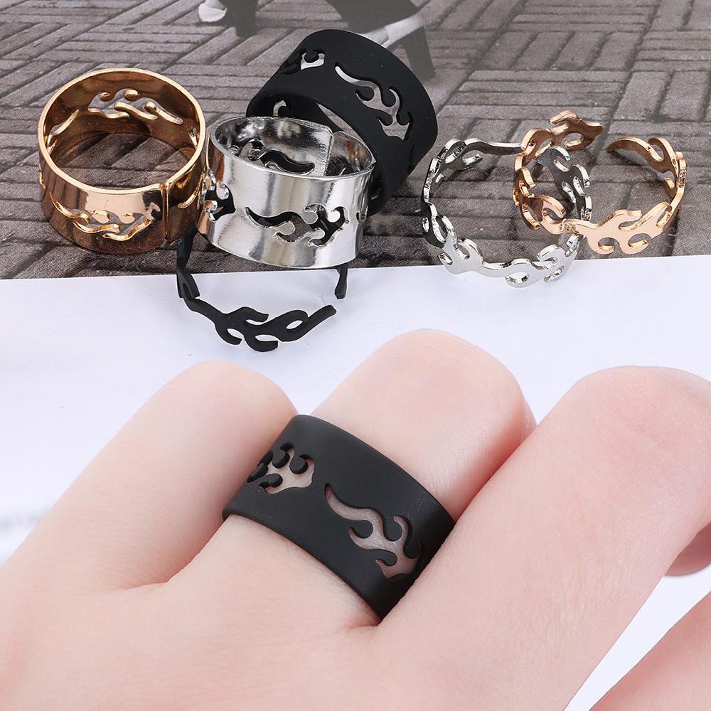 Solighter Flame Ring 2Pcs Gadis Wanita Fashion Perhiasan Pernikahan Cincin Pasangan Yang Dapat Disesuaikan