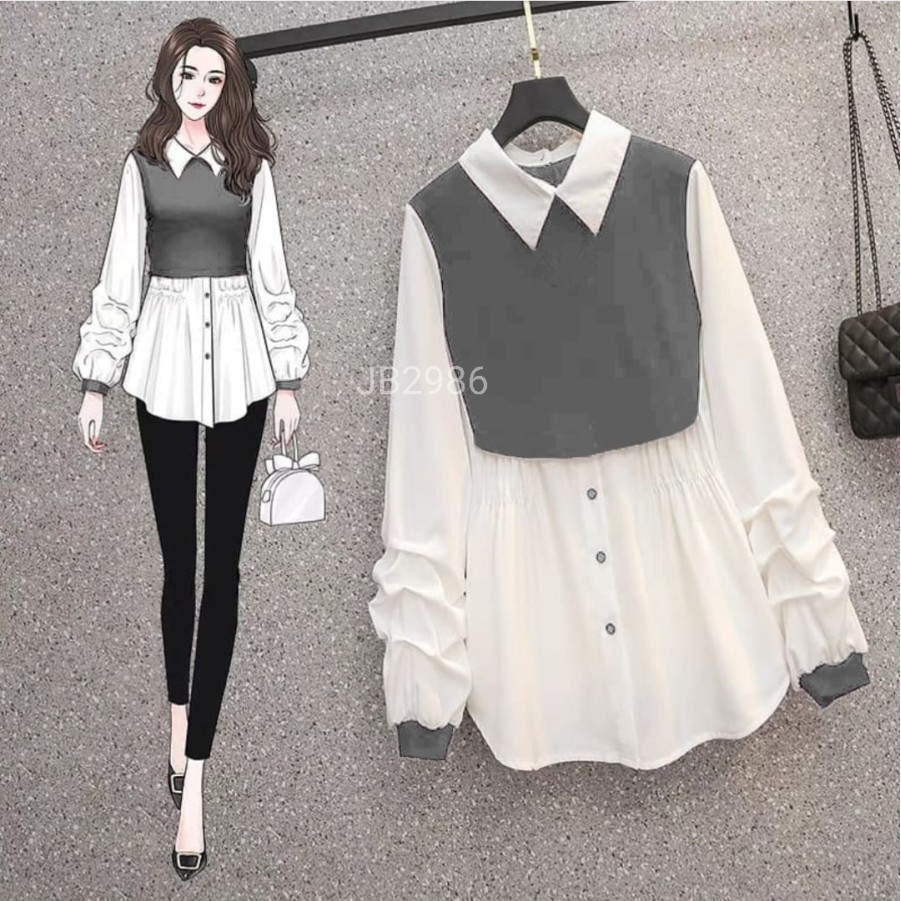 Baju Kemeja Hem Wanita Remaja Korea Modern Kekinian Terbaru 2021 Atasan Bahan Moscrepe LD 100 Fit L.