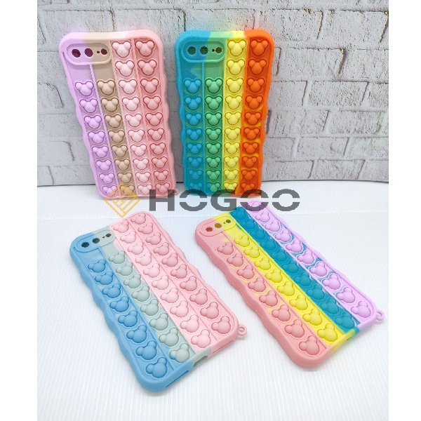 HOGOO CASE POP IT SILICONE IPHONE 7 PLUS IPHONE 8 PLUS - CASE PENGHILANG STRESS PUSH IT BUBBLE CASE RAINBOW