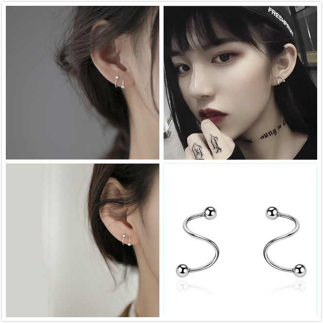 1 Pasang Anting Wanita Model Retro Simple Bahan Tembaga A &amp; 6