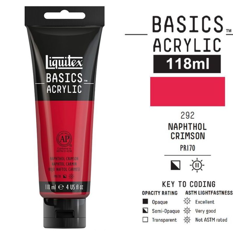 

LIQUITEX BASICS ACRYLIC COLOUR 118 ML NAPHTHOL CRIMSON